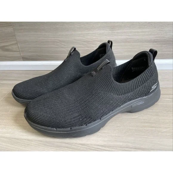 Women's Skechers Go Walk Black Sparkly hyper pillars Size 10 Slip-on’s Mint! - Picture 2 of 11